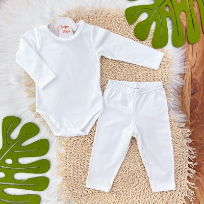 Conj. Body Manga Longa e Calça em Malha Térmica com Proteção UV50+- Branco